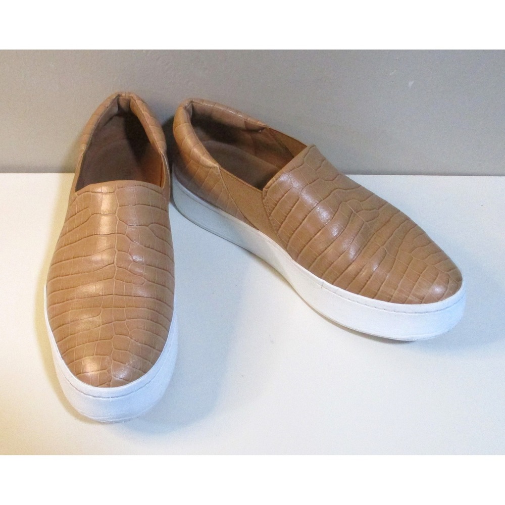 Vince Blair Tan Croc Embossed Leather Slip On Platform Sneakers Size 8.5 M